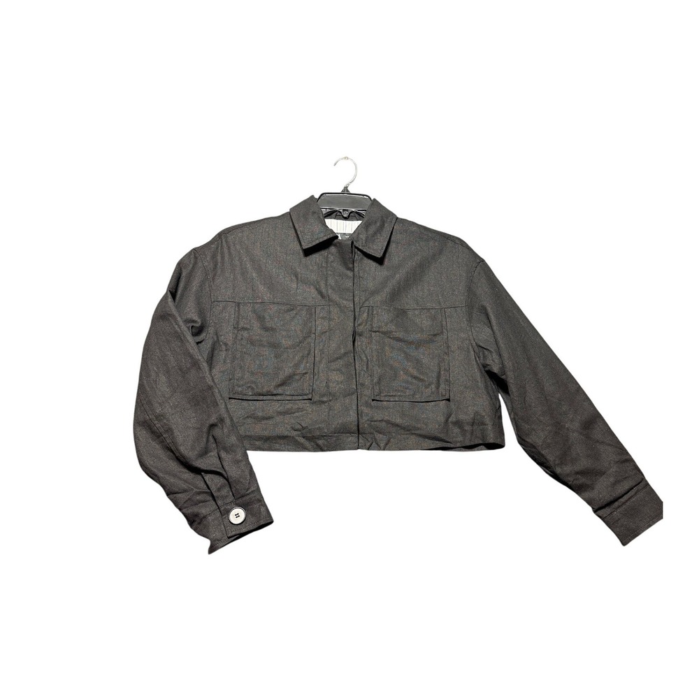 Zara Cropped Linen Blend Jacket Women Medium Black Utility Pocket
